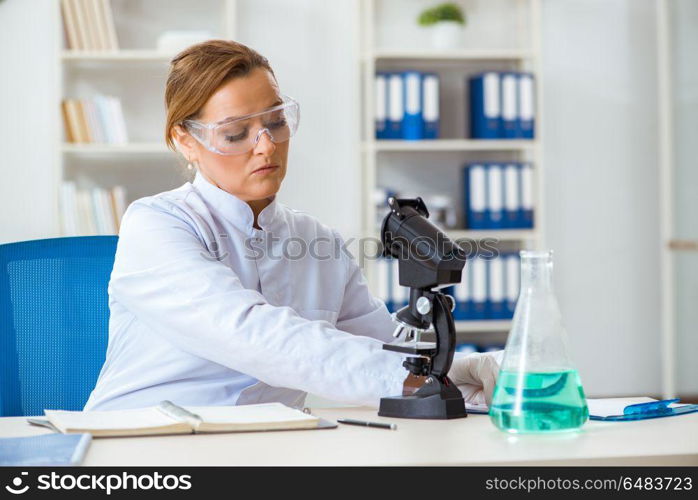 Woman chemist working in hospital clinic lab