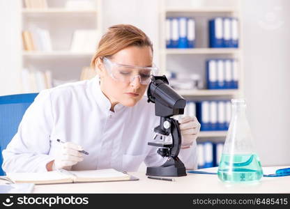 Woman chemist working in hospital clinic lab