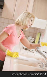 Woman Cleaning Kitchen Counter