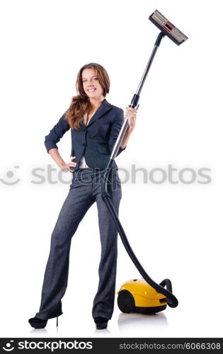Woman cleaning with vacuum cleaner