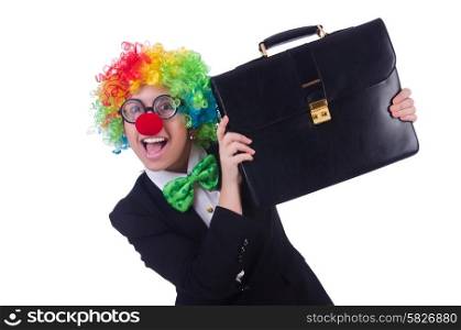 Woman clown businesswoman isolated on white