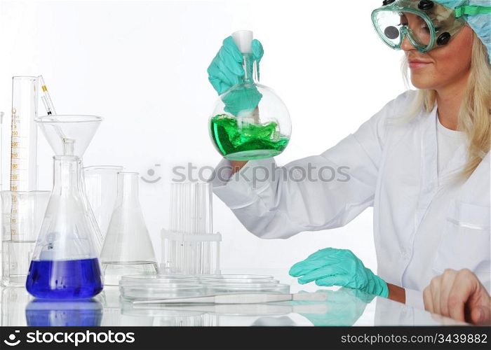 Woman conducting a chemical experiment