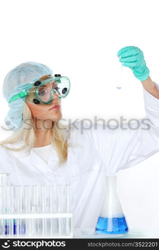 Woman conducting a chemical experiment