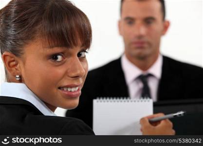 Woman conducting interview