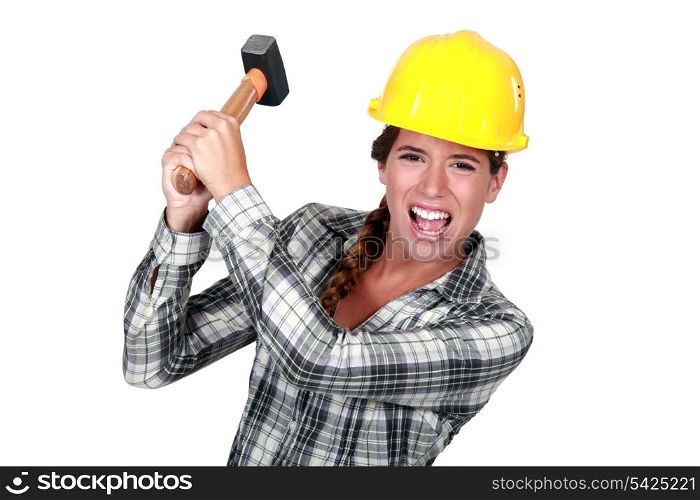 Woman construction worker getting mad