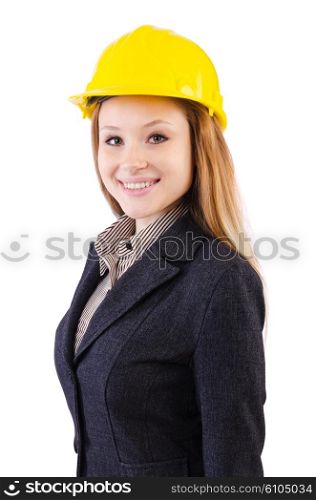 Woman construction worker isolated on white