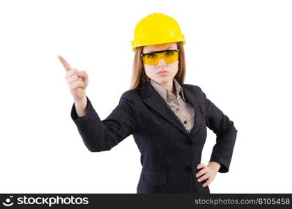 Woman construction worker isolated on white