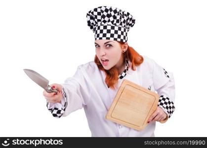 Woman cook isolated on the white