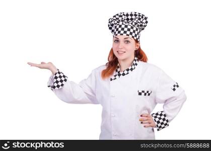 Woman cook isolated on the white