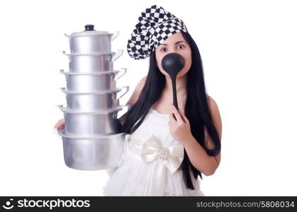 Woman cook isolated on the white background