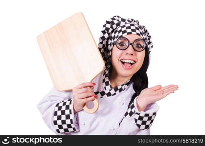 Woman cook isolated on the white background