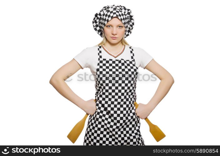 Woman cook isolated on the white background