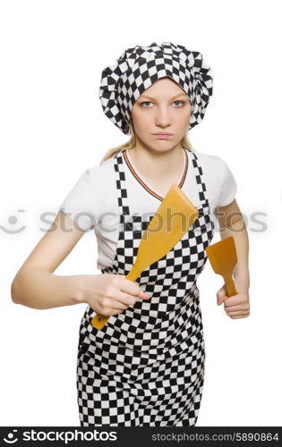 Woman cook isolated on the white background