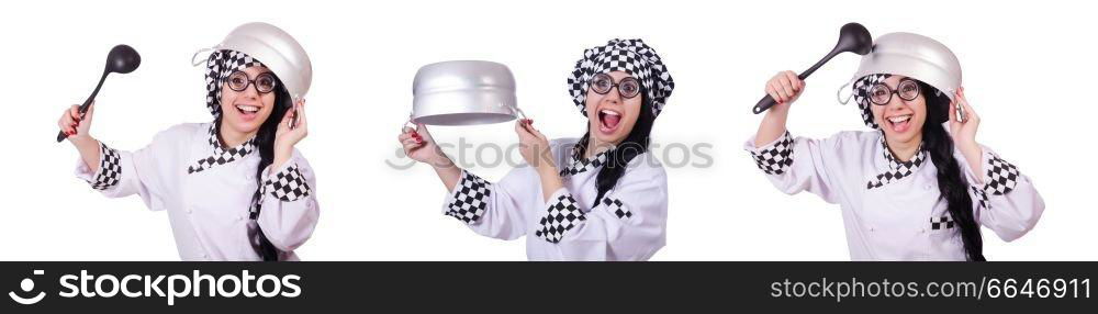 Woman cook isolated on the white background