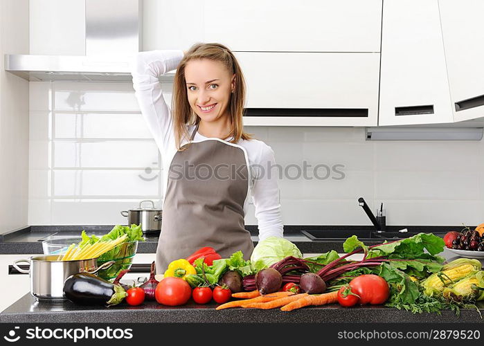 Woman cooking in modern kitchen