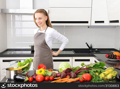 Woman cooking in modern kitchen