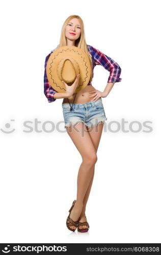 Woman cowgirl isolated on the white