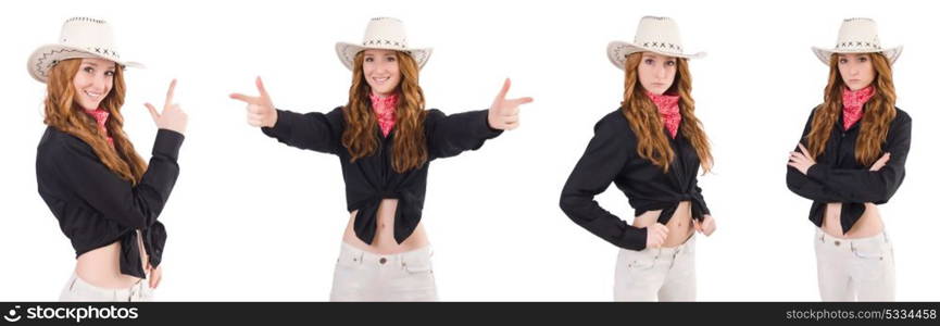 Woman cowgirl isolated on white