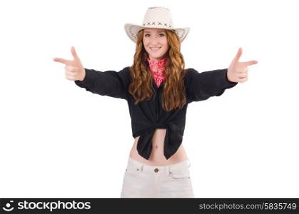 Woman cowgirl isolated on white