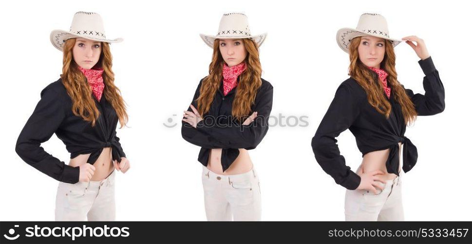 Woman cowgirl isolated on white. The woman cowgirl isolated on white