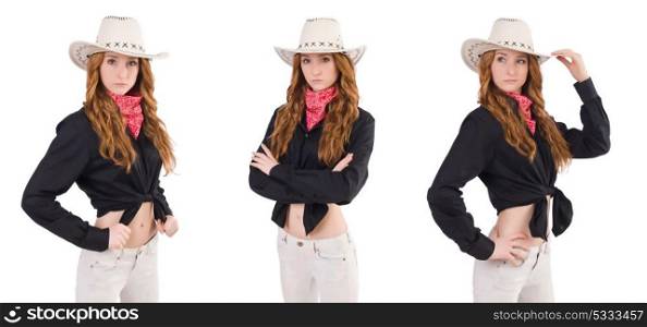Woman cowgirl isolated on white. The woman cowgirl isolated on white