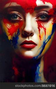 Woman crying blood with Ukrainian flag colors 3d illustrated