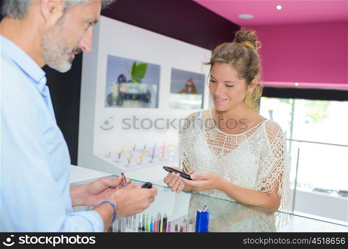 woman customer of e-cigarette shop