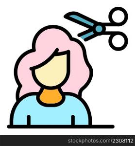 Woman cut hair icon. Outline woman cut hair vector icon color flat isolated. Woman cut hair icon color outline vector