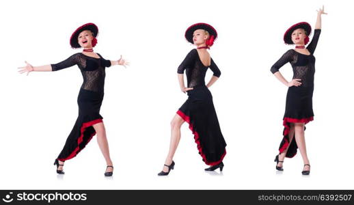 Woman dancing spanish dance isolated on white