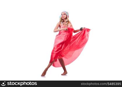 Woman dancing spanish dances on white