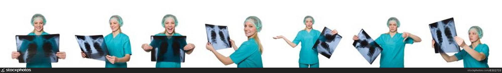 Woman doctor examining x-ray image. Woman doctor examining x-ray image
