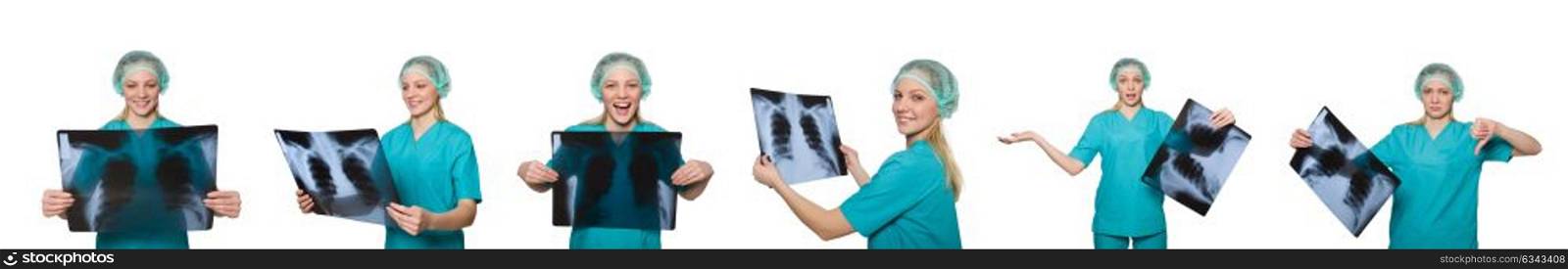 Woman doctor examining x-ray image. Woman doctor examining x-ray image