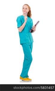 Woman-doctor in uniform with binder isolated on white