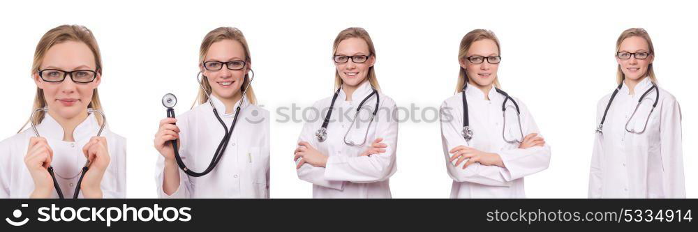 Woman doctor isolated on white