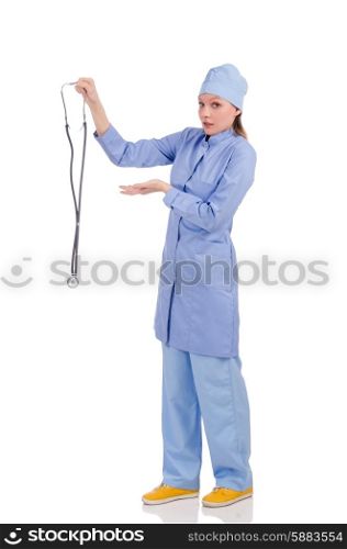 Woman doctor isolated on white