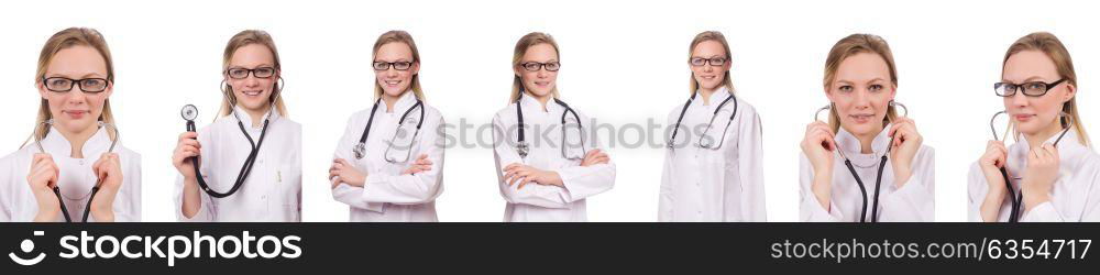 Woman doctor isolated on white