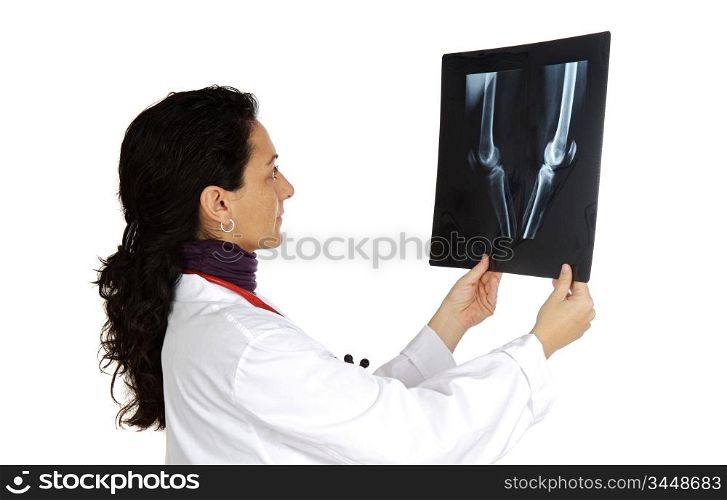 Woman doctor whit radiography a over white background