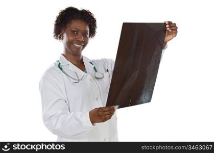 Woman doctor whit radiography a over white background