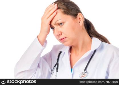 woman Doctor with a headache on a white background