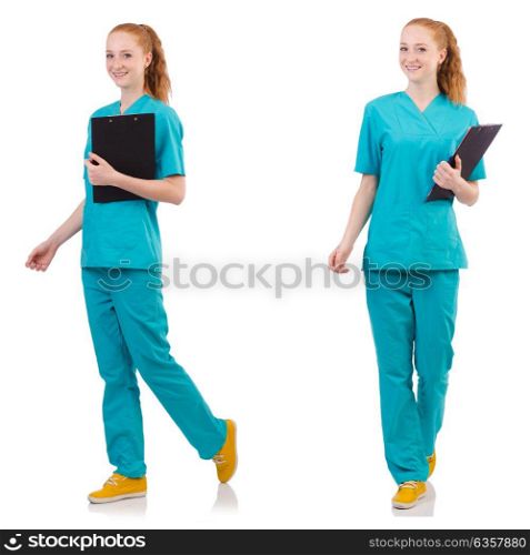 Woman-doctor with binder isolated on white