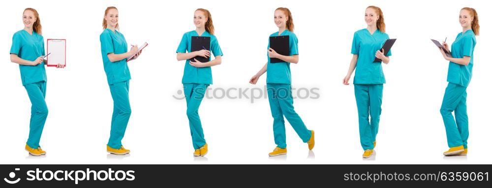 Woman-doctor with binder isolated on white