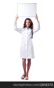 Woman doctor with blank board