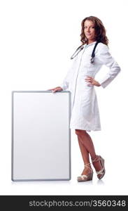 Woman doctor with blank board