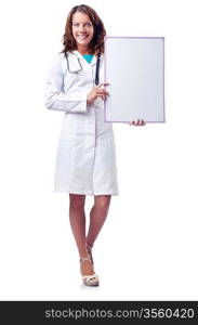 Woman doctor with blank board