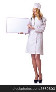 Woman doctor with blank board