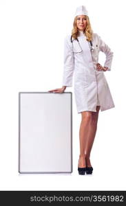 Woman doctor with blank board