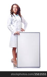 Woman doctor with blank board