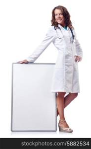 Woman doctor with blank board