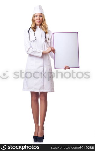 Woman doctor with blank board