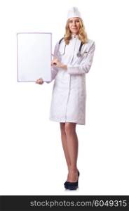 Woman doctor with blank board